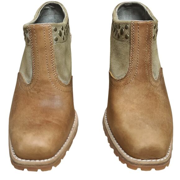 Woolrich Kiva Brown Leather Studded Western Mule Clog Bootie Heels Shoes 6 1/2 - Picture 2 of 6